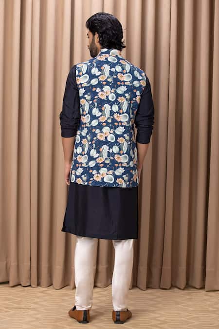Ankit V Kapoor Lotus Digital Print Bundi & Kurta Set 