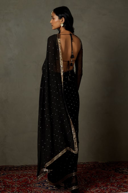 Shop RI.Ritu Kumar Black Silk Embroidery Zardozi And Mukaish Sweetheart Ananya Saree With Blouse at Aza Fashions Shop_RI.Ritu Kumar_Black Silk Embroidery Zardozi And Mukaish Sweetheart Ananya Saree With Blouse _at_Aza_Fashions