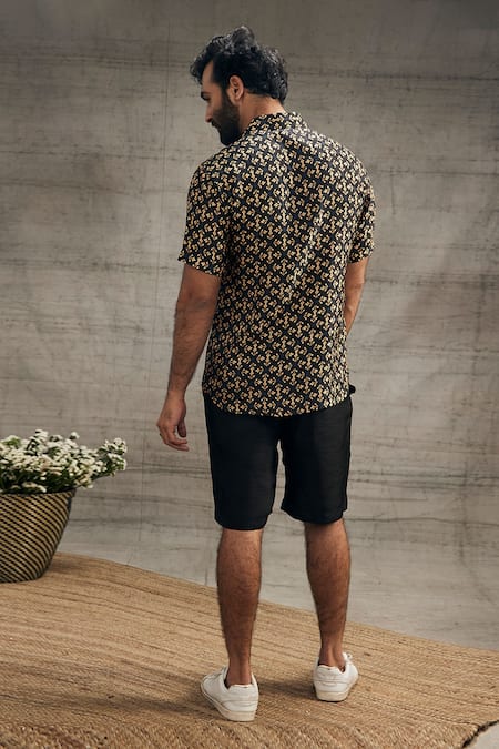 Shop Soup By Sougat Paul Black Twill, Silk Zahra Flower Print Shirt And Shorts Set at Aza Fashions Shop_Soup By Sougat Paul_Black Twill, Silk Zahra Flower Print Shirt And Shorts Set _at_Aza_Fashions