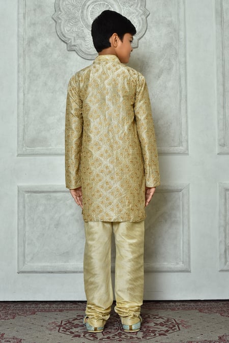 Shop Petite Pomme Green Silk Embroidery Kurta And Churidar Set at Aza Fashions Shop_Petite Pomme_Green Silk Embroidery Kurta And Churidar Set _at_Aza_Fashions