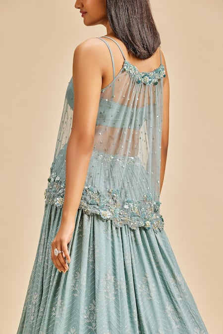 Shop Nitika Gujral Grey Lehenga Georgette Embroidery Sequin Square Neck Top Set at Aza Fashions Shop_Nitika Gujral_Grey Lehenga Georgette Embroidery Sequin Square Neck Top Set _at_Aza_Fashions