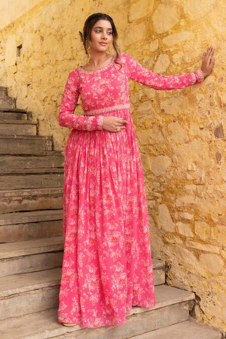 Suruchi Parakh Vintage Floral Print Anarkali With Dupatta 