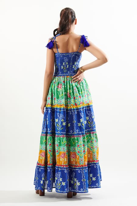 Shop Cin Cin Multi Color Cotton Embroidery Square Neck Kaya Strappy Printed Dress at Aza Fashions Shop_Cin Cin_Multi Color Cotton Embroidery Square Neck Kaya Strappy Printed Dress _at_Aza_Fashions