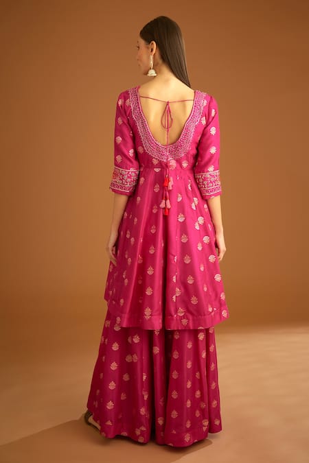 Shyam Narayan Prasad Zardozi Embroidered Fuchsia Anarkali Set 