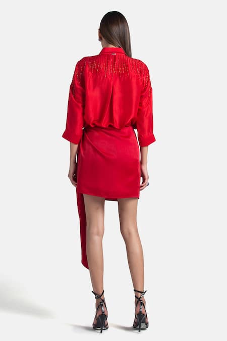 Shop 431-88 By Shweta Kapur Red Satin Sera Mini Skirt at Aza Fashions Shop_431-88 By Shweta Kapur_Red Satin Sera Mini Skirt_at_Aza_Fashions