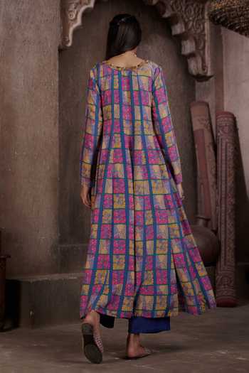 Affroz Floral Print High-Low Anarkali Palazzo Set 