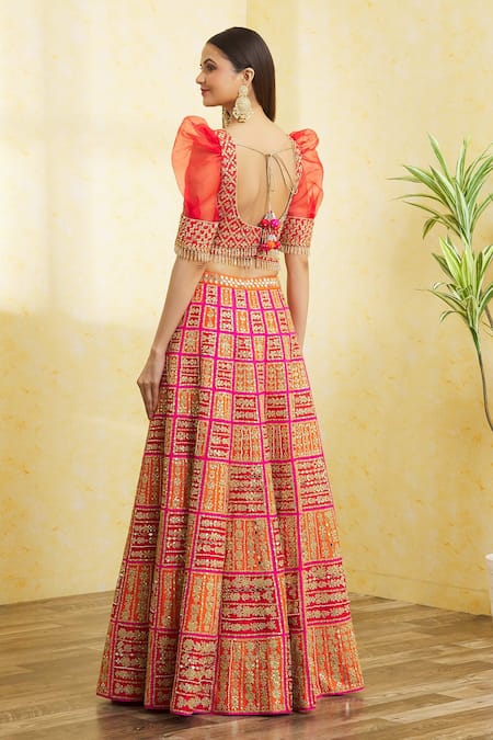 Vandana Sethi Fuchsia Colorblock Embroidered Lehenga Set 