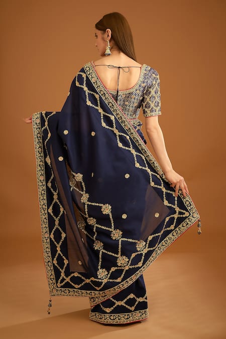 Shyam Narayan Prasad Zardozi Work Saree With Brocade Blouse 