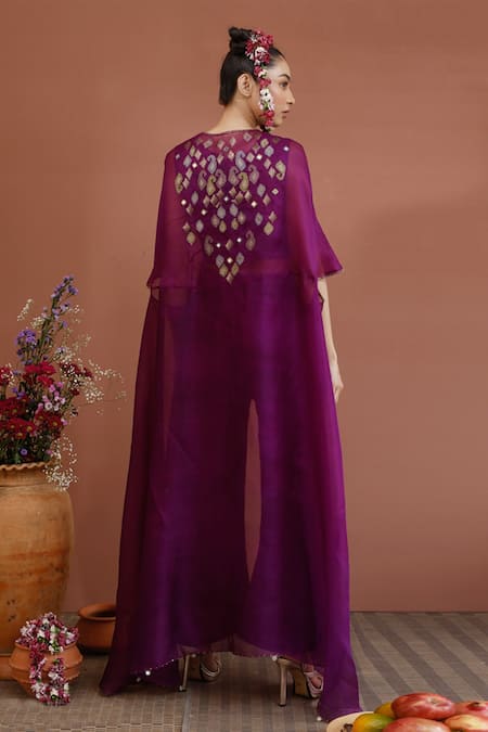 Neha Poddar Mirror Embroidered Cape & Pant Set 