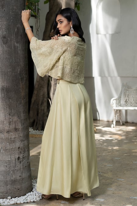 Shop Label Ruhbab Yellow Organza, Silk Sequins, Crystals, Applique, Floral Jacket Pant Set at Aza Fashions Shop_Label Ruhbab_Yellow Organza, Silk Sequins, Crystals, Applique, Floral Jacket Pant Set _at_Aza_Fashions