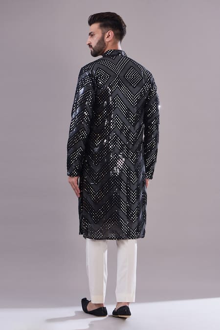 Shop Kasbah Black Georgette, Cotton Mirrors, Sequins Embroidered Kurta at Aza Fashions Shop_Kasbah_Black Georgette, Cotton Mirrors, Sequins Embroidered Kurta_at_Aza_Fashions