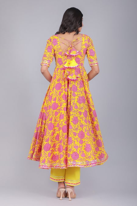 Pomcha Jaipur Botanical Print Anarkali Pant Set 