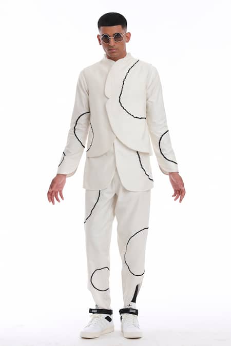 Antar Agni Ivory Thread Embroidered Bundi 