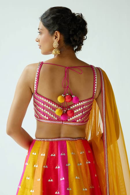 Shop Priyal Prakash Pink Silk, Net Zari, Sequins Sweetheart Neck Embroidered Panelled Lehenga Set at Aza Fashions Shop_Priyal Prakash_Pink Silk, Net Zari, Sequins Sweetheart Neck Embroidered Panelled Lehenga Set _at_Aza_Fashions