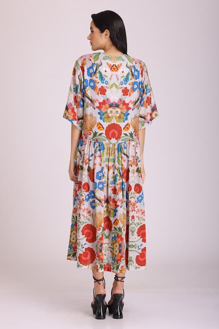 Alpona Designs By Soham Acharya Floral Print Midi Dress 