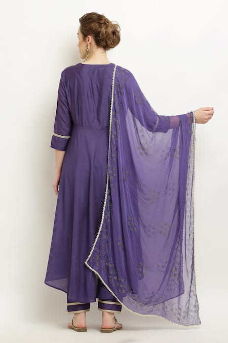 Shop Kefi Collections Purple Cotton, Chanderi, Muslin Gota Patti, Amarit High-low Anarkali Set at Aza Fashions Shop_Kefi Collections_Purple Cotton, Chanderi, Muslin Gota Patti, Amarit High-low Anarkali Set_at_Aza_Fashions