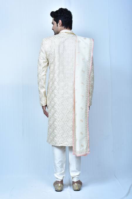 Shop Arihant Rai Sinha Beige Georgette, Silk, Chanderi Embroidery Diamond Mandala Sherwani Set at Aza Fashions Shop_Arihant Rai Sinha_Beige Georgette, Silk, Chanderi Embroidery Diamond Mandala Sherwani Set_at_Aza_Fashions