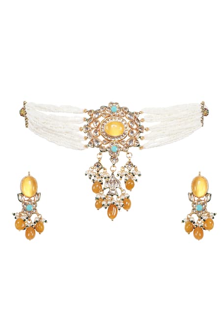 Auraa Trends Kundan Embellished Pendant Choker Set 