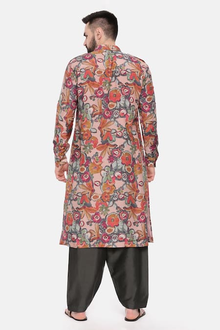 Mayank Modi - Men Retro Floral Print Kurta Set For Kids