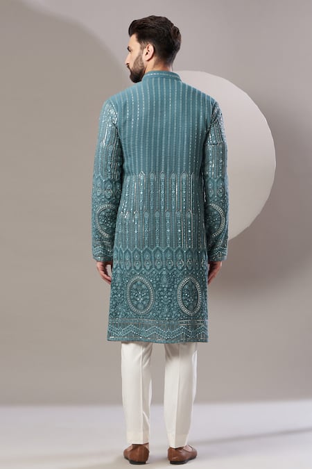 Shop Kasbah Blue Georgette, Cotton Embroidery, Sequins Royal Kurta Set at Aza Fashions Shop_Kasbah_Blue Georgette, Cotton Embroidery, Sequins Royal Kurta Set _at_Aza_Fashions