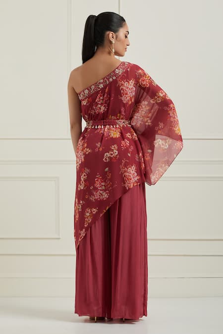 Label Nitisha One Shoulder Floral Print Tunic & Palazzo Set 