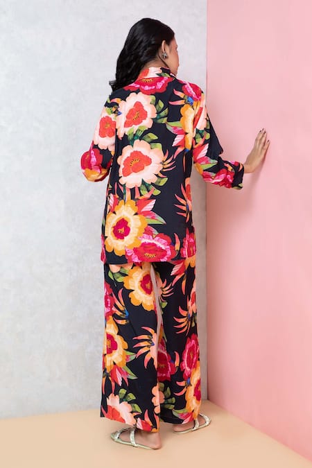 Rhe-Ana Vibrant Floral Print Blazer Shirt & Pant Co-ord Set 