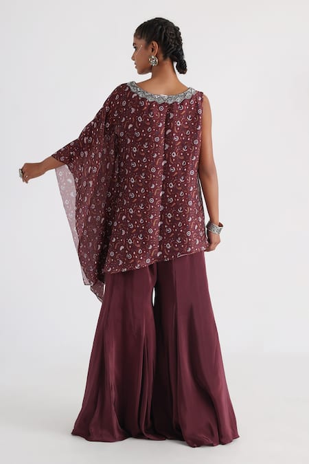 Smriti By Anju Agarwal One Shoulder Kaftan & Flared Pant Set 