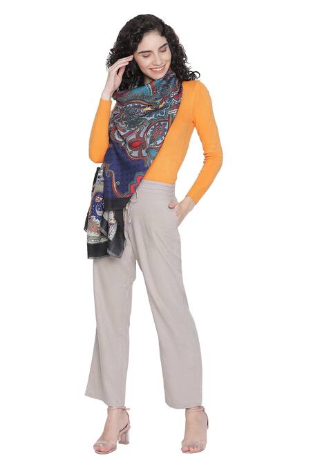 Shop Shingora Blue Printed Paisley And Floral Pattern Stole at Aza Fashions Shop_Shingora_Blue Printed Paisley And Floral Pattern Stole _at_Aza_Fashions