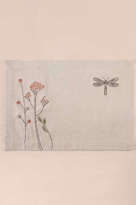 Shop_Table Manners_Off White Cloth Being A Dragonfly Placemats _at_Aza_Fashions