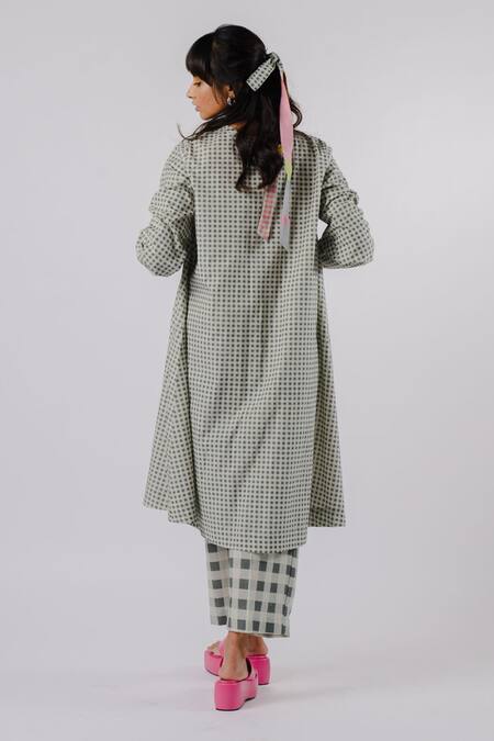 Shop Tussah By Siddhi Shah Black Cotton Checkered Round Flared Pattern Kurta With Pant at Aza Fashions Shop_Tussah By Siddhi Shah_Black Cotton Checkered Round Flared Pattern Kurta With Pant _at_Aza_Fashions