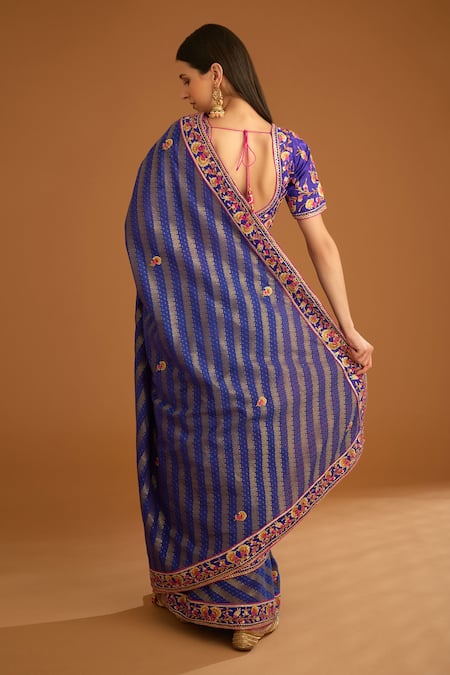 Shyam Narayan Prasad Chanderi Gold Jacquard Saree With Blouse 