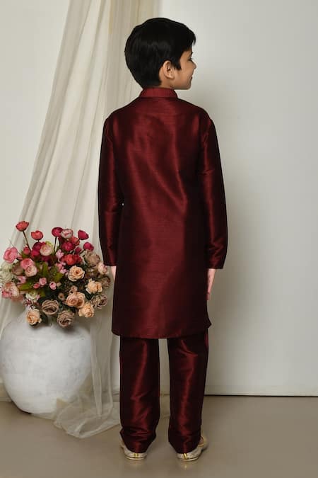 Shop_Petite Pomme_Wine Silk Solid Kurta And Pant Set _at_Aza_Fashions