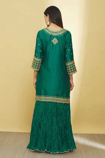 Shop Surbhi Shah Green Silk, Organza Embroidery, Gota Patti, Sequins, Dori Kurta Skirt Set at Aza Fashions Shop_Surbhi Shah_Green Silk, Organza Embroidery, Gota Patti, Sequins, Dori Kurta Skirt Set _at_Aza_Fashions
