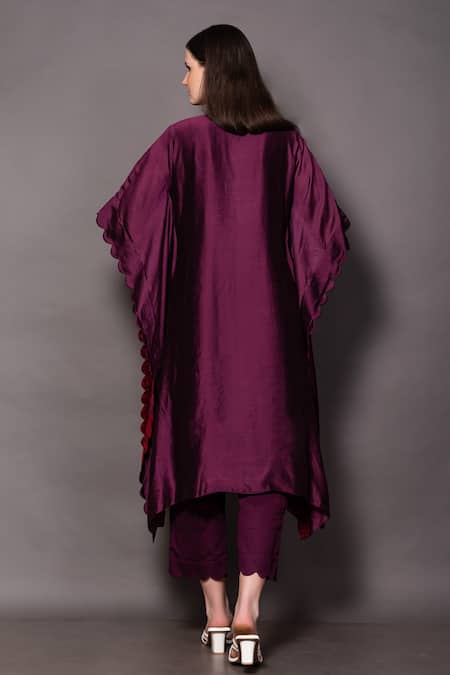 Shop Vara By Vibha N Priti Purple Silk, Chanderi Embroidery, Beads V-neck Kaftan And Pant Set at Aza Fashions Shop_Vara By Vibha N Priti_Purple Silk, Chanderi Embroidery, Beads V-neck Kaftan And Pant Set _at_Aza_Fashions