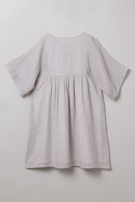 Shop Byb Premium Beige Cotton, Lurex Embroidery Dress at Aza Fashions Shop_Byb Premium_Beige Cotton, Lurex Embroidery Dress _at_Aza_Fashions