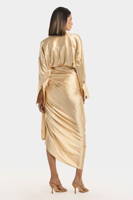 Shop 431-88 By Shweta Kapur Beige Silk Satin Tie Up Skirt at Aza Fashions Shop_431-88 By Shweta Kapur_Beige Silk Satin Tie Up Skirt_at_Aza_Fashions