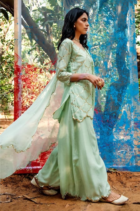 Gulaal Embroidered Short Kurta Palazzo Set 