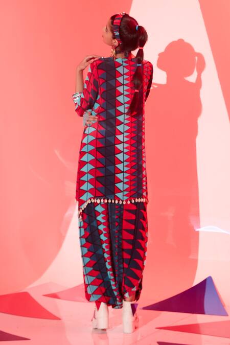 Shop_Esha L Amin_Multi Color Viscose, Crepe Coachella Geometric Print Dhoti Pant _at_Aza_Fashions