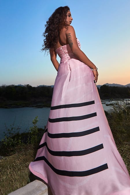 Shop Babita Malkani Pink Satin Halter Neck Abstract Print Dress at Aza Fashions Shop_Babita Malkani_Pink Satin Halter Neck Abstract Print Dress_at_Aza_Fashions