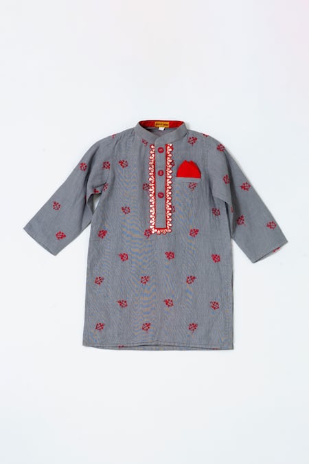 Shop Shruti Jalan Grey Cotton Embroidery, Gota Patti Anchor Thread Kurta Set at Aza Fashions Shop_Shruti Jalan_Grey Cotton Embroidery, Gota Patti Anchor Thread Kurta Set _at_Aza_Fashions