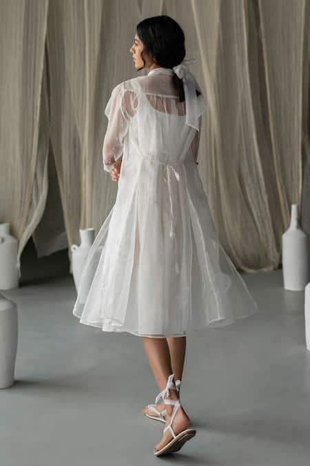Shop_Zoon_Off White Chanderi, Silk Organza Embroidery Round Placement Jacket With Dress _at_Aza_Fashions