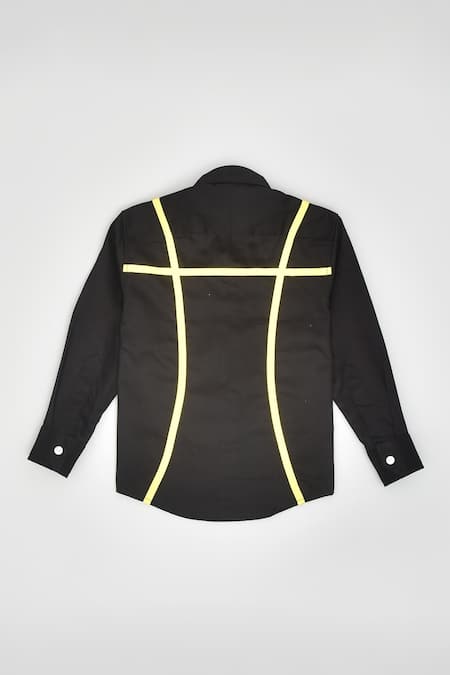 Shop LA Dee DA Black Cotton Stripe Pattern Shirt at Aza Fashions Shop_LA Dee DA_Black Cotton Stripe Pattern Shirt _at_Aza_Fashions