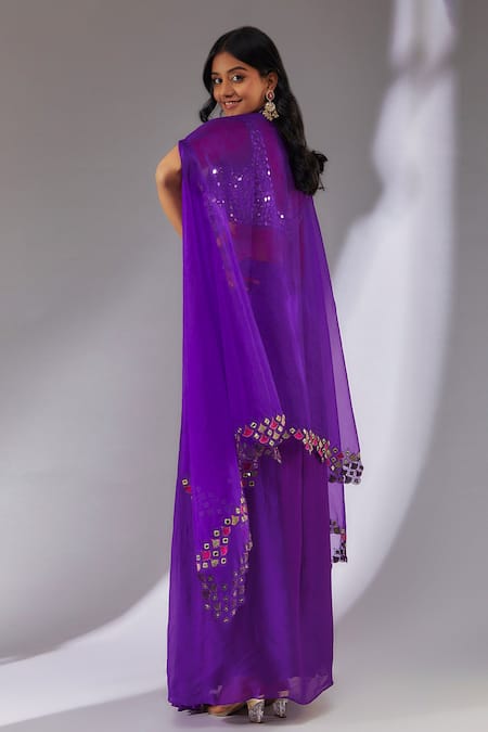 Neha Khullar Embroidered Border Organza Cape Dhoti Skirt Set 