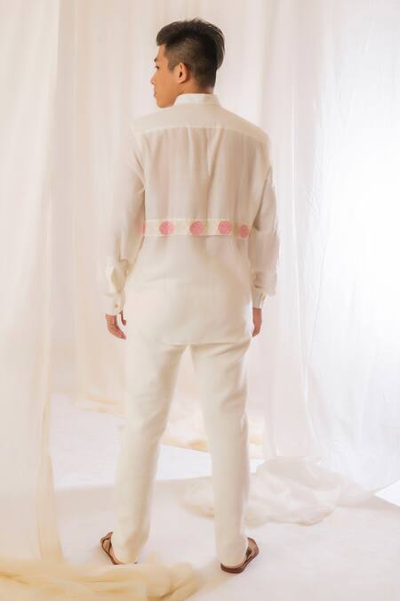 Shop_Vaani Beswal_Off White Handloom Cotton Plain Straight Fit Trouser _at_Aza_Fashions