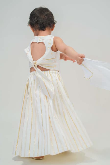 Shop Tiber Taber White Cotton Embroidery, Zari Stripe Pattern Lehenga Set at Aza Fashions Shop_Tiber Taber_White Cotton Embroidery, Zari Stripe Pattern Lehenga Set _at_Aza_Fashions
