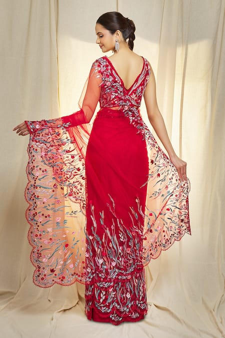 Vivek Patel Hand Embroidered Saree With Blouse 