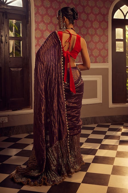 Etasha By Asha Jain Metallic Half & Half Saree With Blouse 