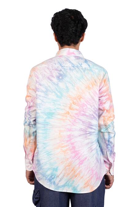 Shop_Theorem_Multi Color Cotton Rainbow Tie Dye Shirt _at_Aza_Fashions