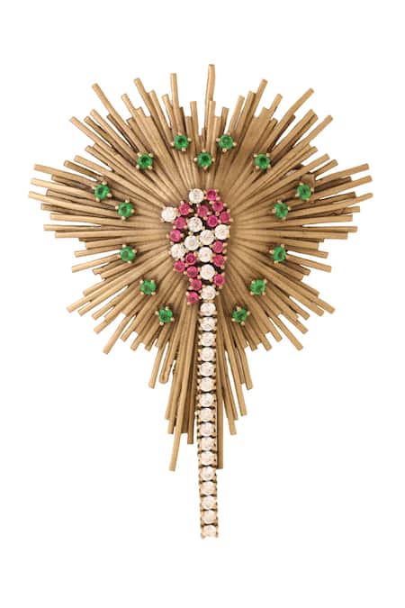 Shop Cosa Nostraa Gold Stones Spring Bloom Brooch at Aza Fashions Shop_Cosa Nostraa_Gold Stones Spring Bloom Brooch _at_Aza_Fashions