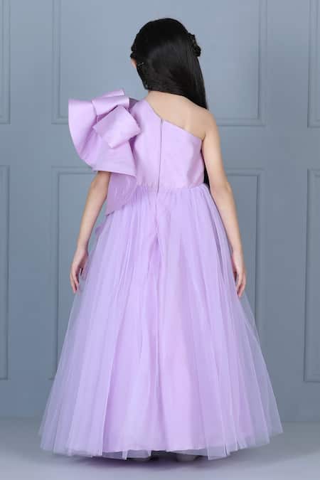 Shop_The Little Celebs_Purple Net, Satin Ruffles One Shoulder Detail Gown _at_Aza_Fashions